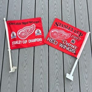 DETROIT RED WINGS 1997 STANLEY CUP CHAMPIONS CAR FLAGS PAIR